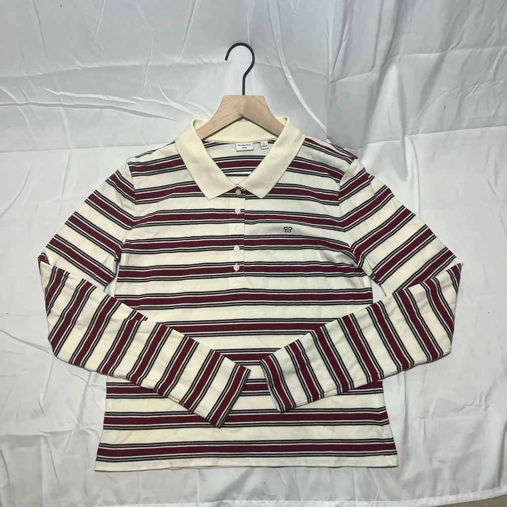 Aritzia Sunday Best Striped Long Sleeve Polo Shirt - Picture 2 of 5